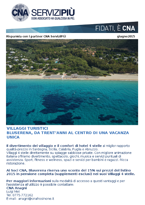 Featured image for “Grazie a CNA ServiziPIÙ: 15% di sconto in Villaggi 4 stelle Bluserena”