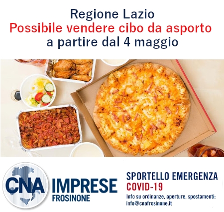 Featured image for “Regione Lazio – Possibile vendere cibo da asporto a partire dal 4 maggio”
