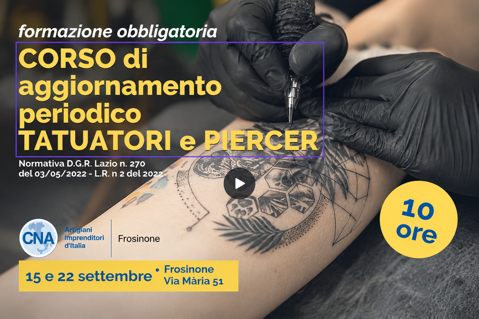 Featured image for “Corso obbligatorio per tatuatori e piercer – Frosinone – SETTEMBRE 2025”